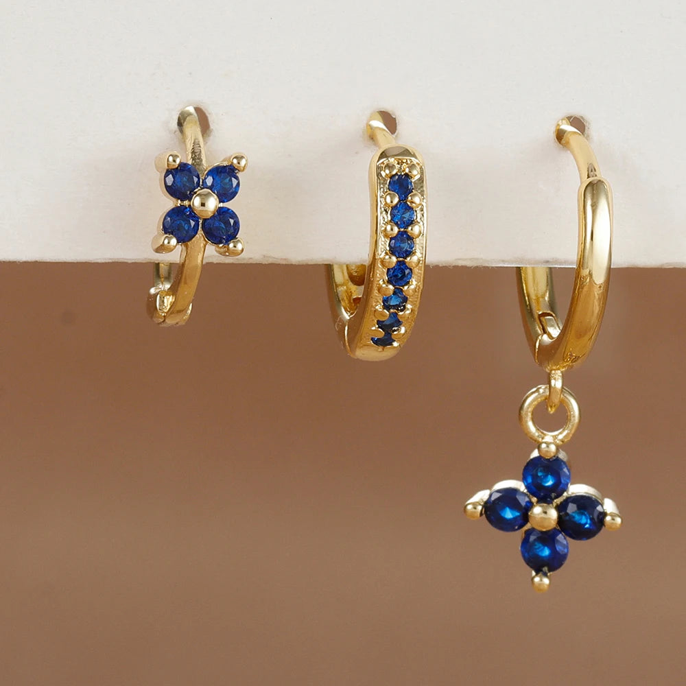3PCS Floral Zirconia Drop Earrings Set