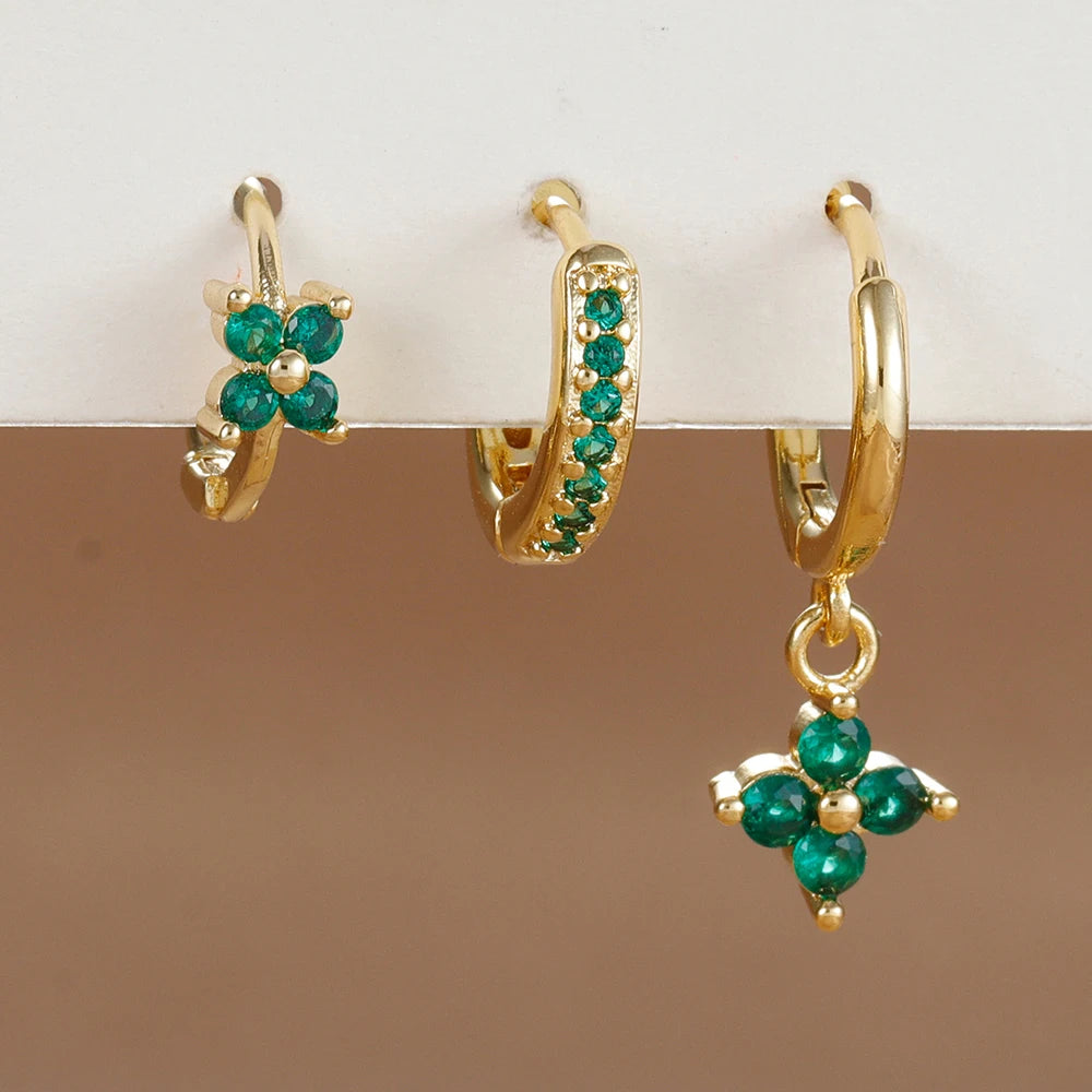 3PCS Floral Zirconia Drop Earrings Set