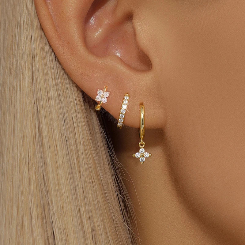 3PCS Floral Zirconia Drop Earrings Set