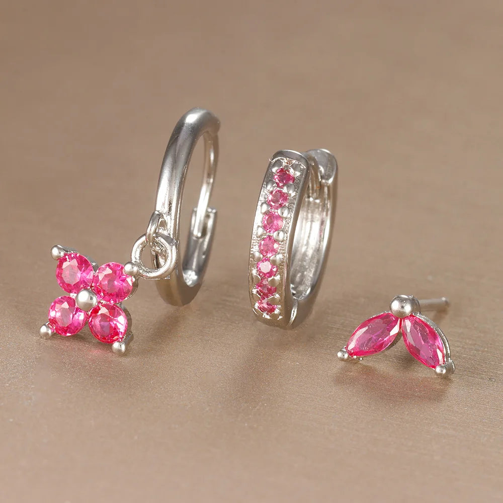 3PCS Floral Zirconia Drop Earrings Set
