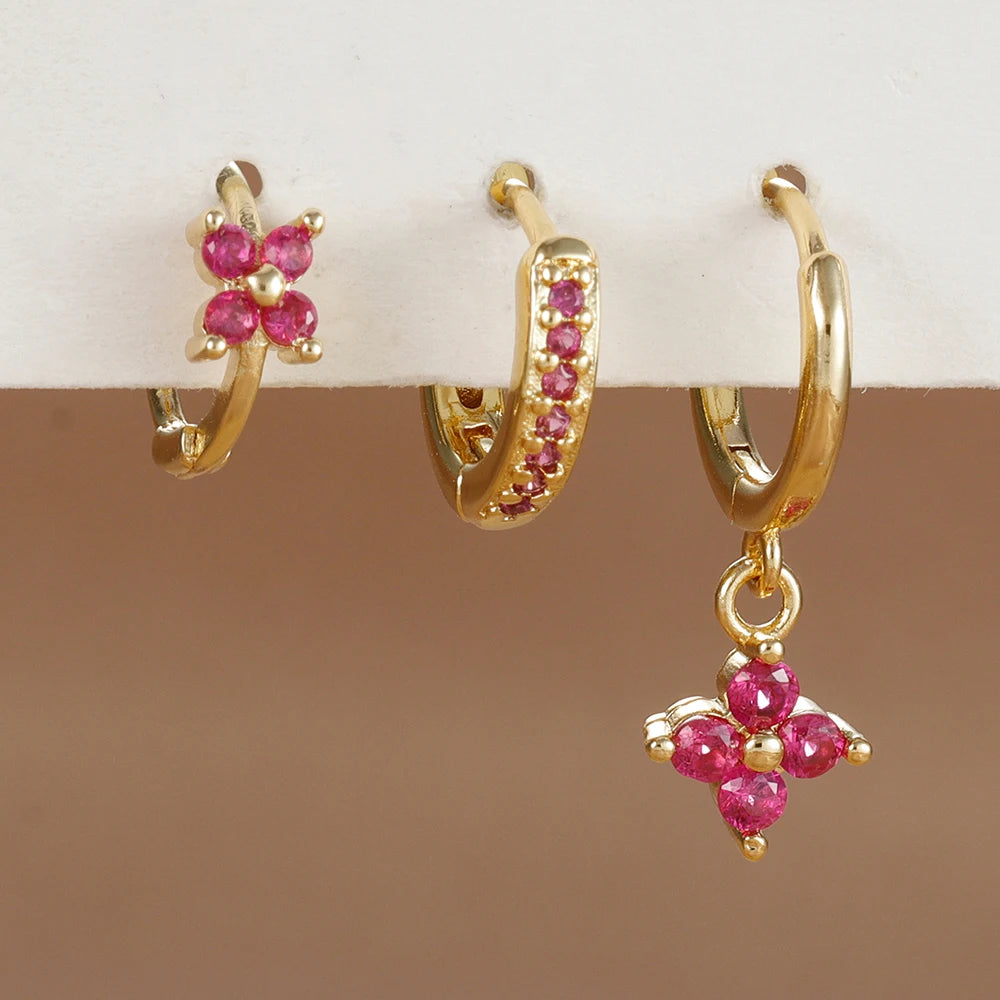 3PCS Floral Zirconia Drop Earrings Set