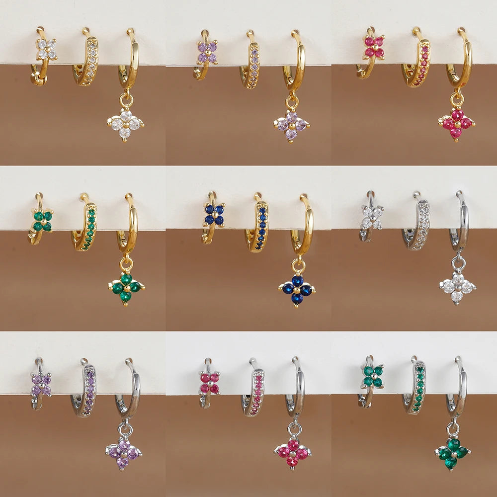 3PCS Floral Zirconia Drop Earrings Set
