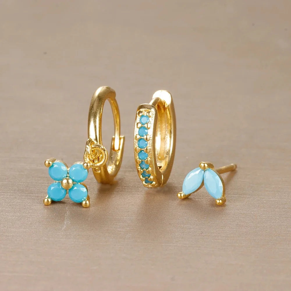 3PCS Floral Zirconia Drop Earrings Set