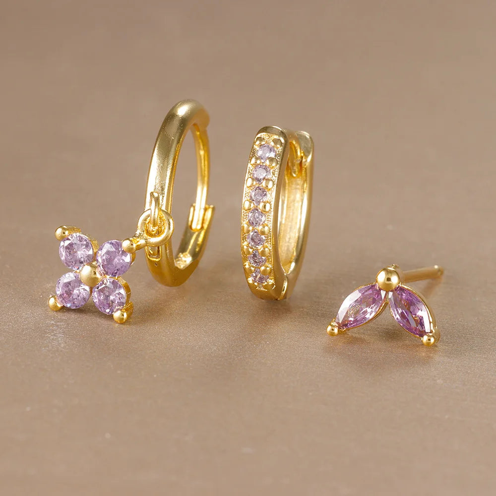 3PCS Floral Zirconia Drop Earrings Set