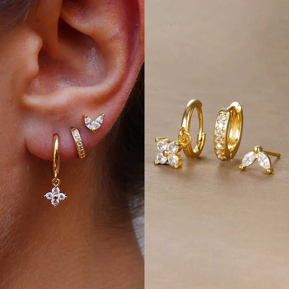 3PCS Floral Zirconia Drop Earrings Set