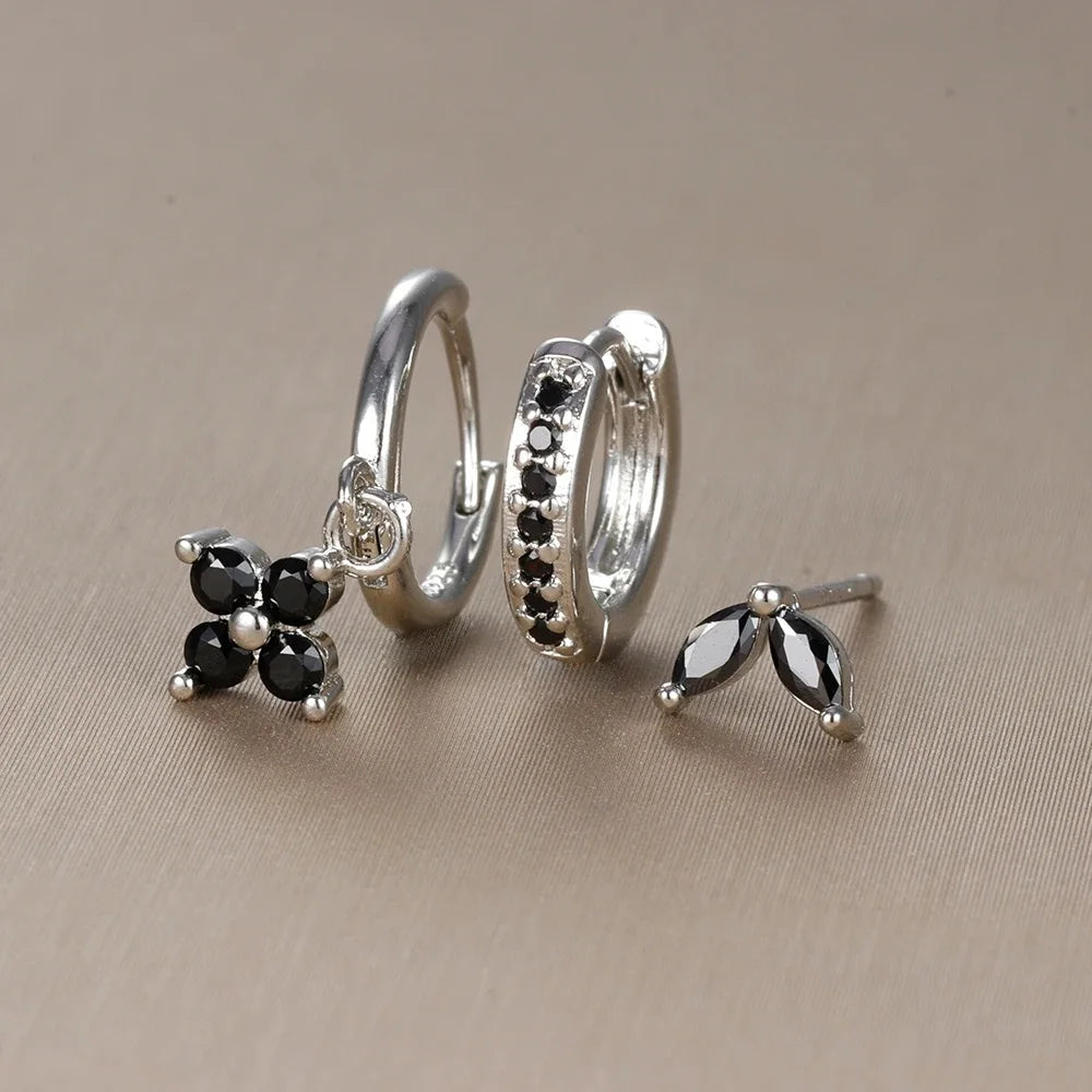 3PCS Floral Zirconia Drop Earrings Set