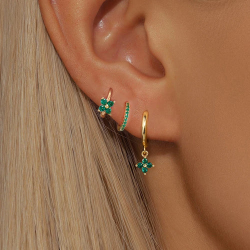 3PCS Floral Zirconia Drop Earrings Set
