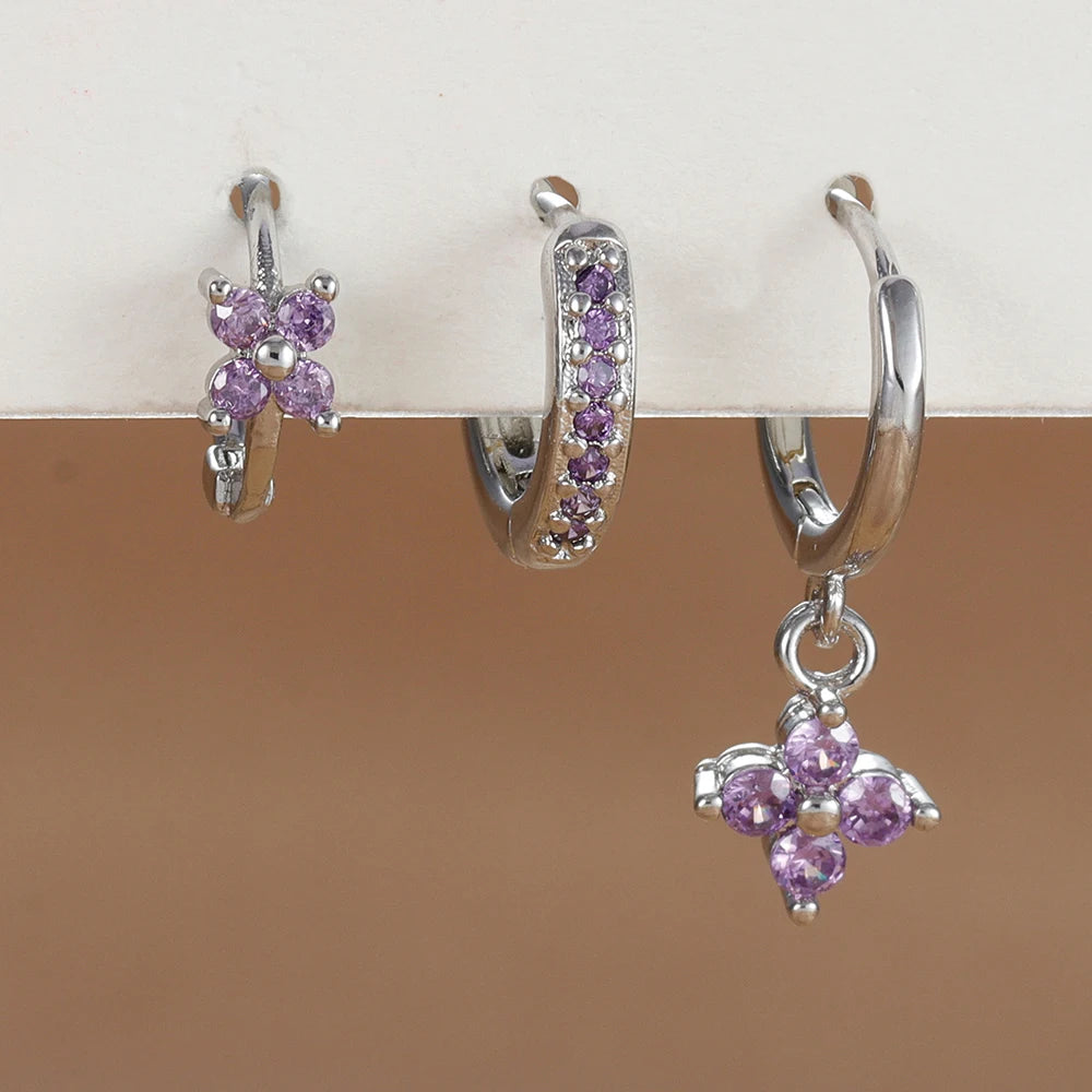 3PCS Floral Zirconia Drop Earrings Set