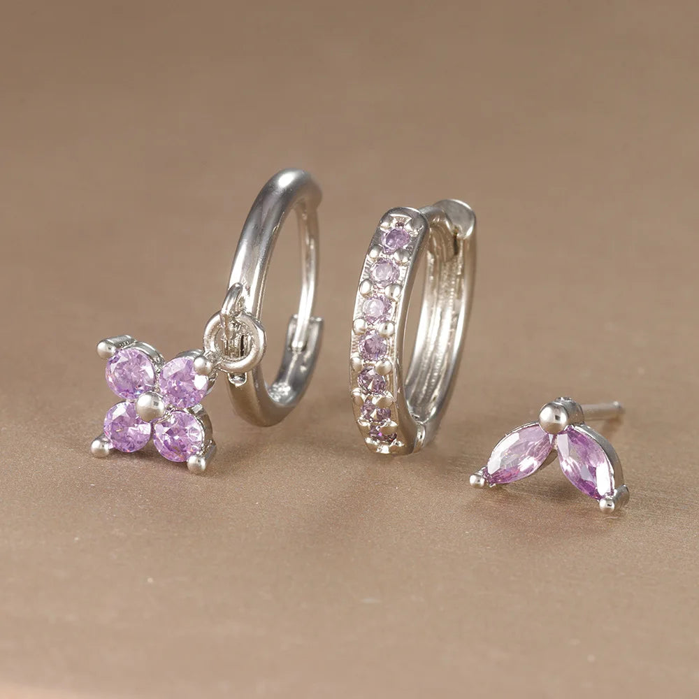 3PCS Floral Zirconia Drop Earrings Set