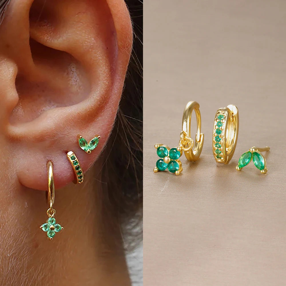 3PCS Floral Zirconia Drop Earrings Set