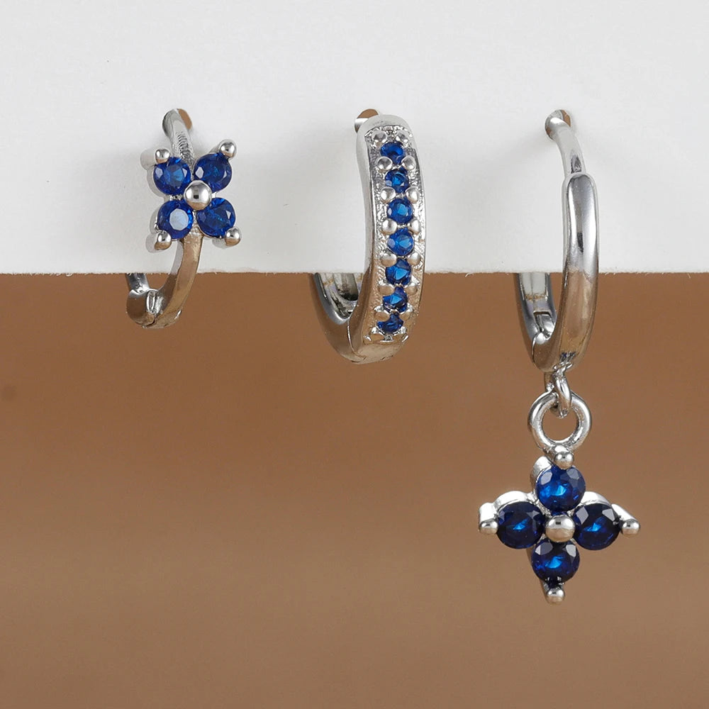 3PCS Floral Zirconia Drop Earrings Set