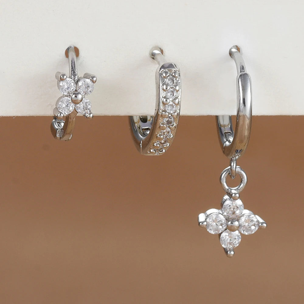 3PCS Floral Zirconia Drop Earrings Set