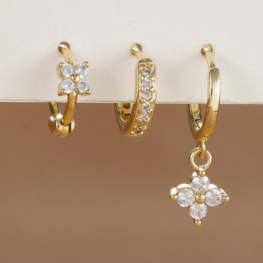 3PCS Floral Zirconia Drop Earrings Set