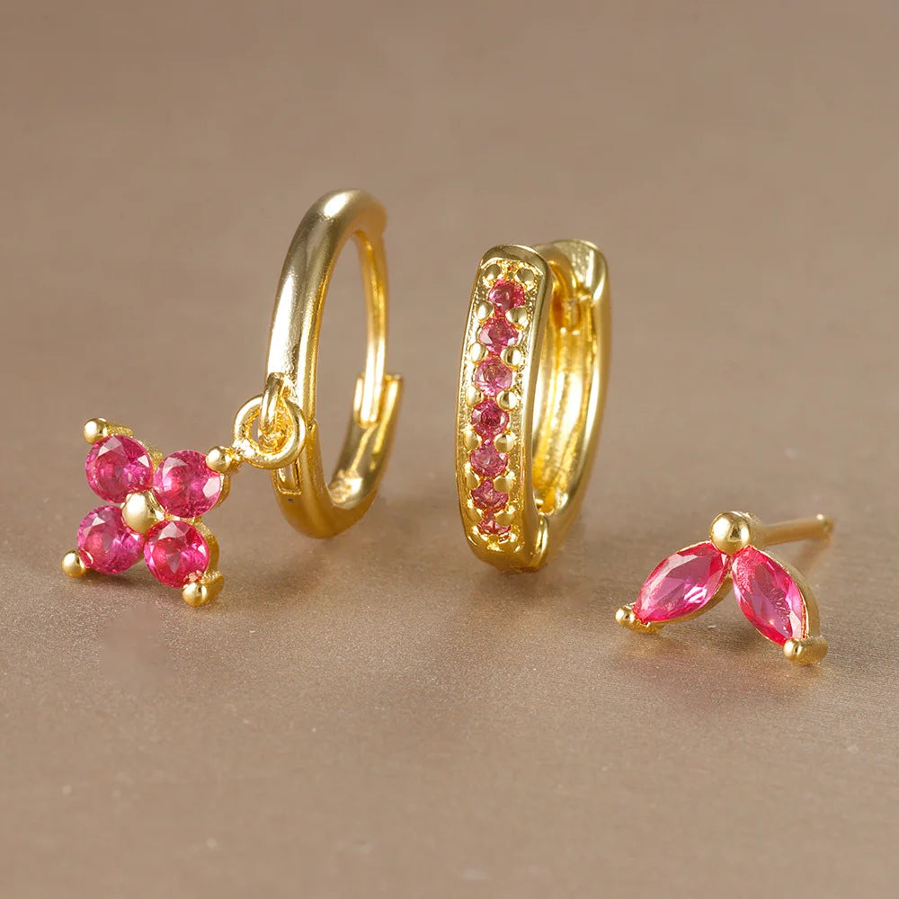 3PCS Floral Zirconia Drop Earrings Set