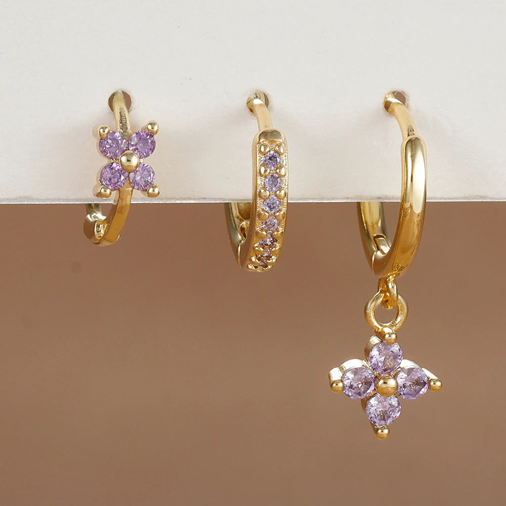 3PCS Floral Zirconia Drop Earrings Set