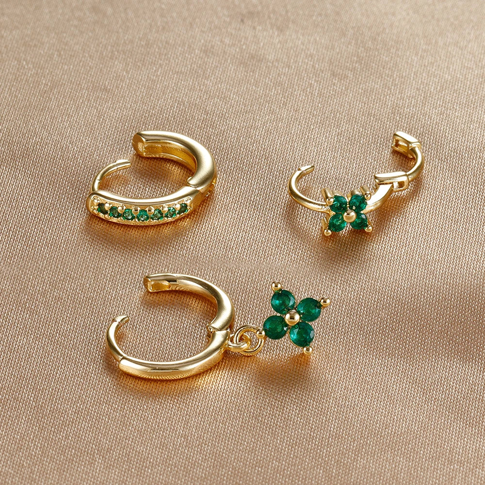 3PCS Floral Zirconia Drop Earrings Set