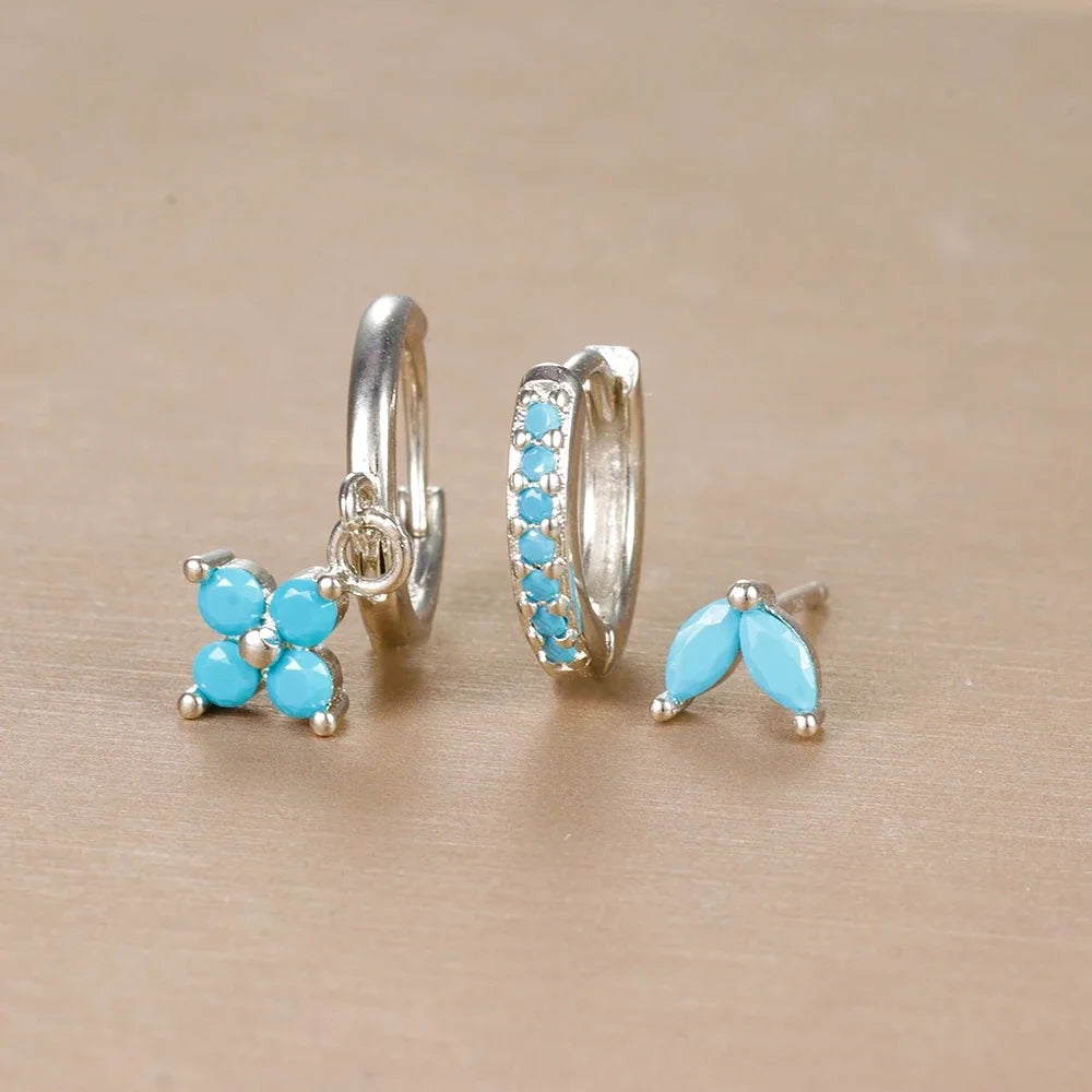 3PCS Floral Zirconia Drop Earrings Set