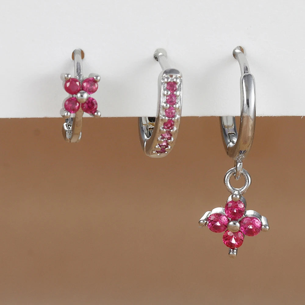 3PCS Floral Zirconia Drop Earrings Set