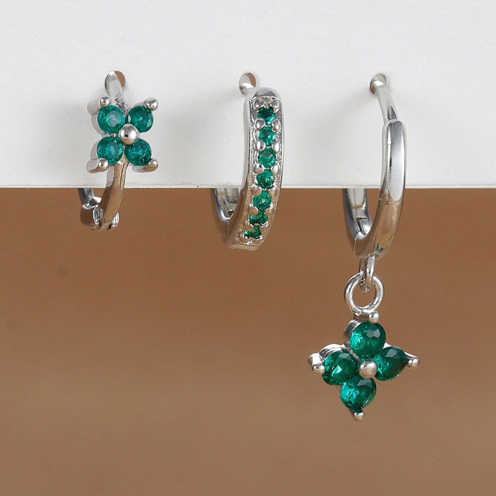 3PCS Floral Zirconia Drop Earrings Set